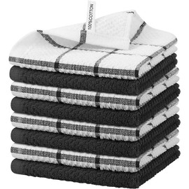 8 Pack Kitchen Dish Rags, Cotton Dish Cloths for Washing Dishes,Quick Drying Kitchen Towels,12x12 Inches,Black Plaid - Color: black, Size: 8PCS - 12 x 12 in