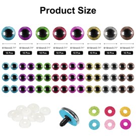PATIKIL 18mm Flash Safety Eyes, 60 Pcs Doll Eyes Realistic Colorful Crocheting Safety Eyes for Decor Crochet Accessories Dolls Craft, 8 Colors