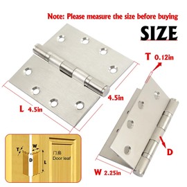 18 Set 4.5 '' x 4.5 '' Heavy Duty Commercial Door Hinge Kit, Loose with Silent Steel Plain Ball Bearing, 3 mm Thickness Stainless Steel Square Corner with 144 Screws, Silver Brushed Nickel