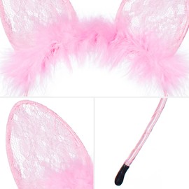 Elibelle Lace glove Cute Hair Band Lovely Cat Rabbit Ears Soft Makeup Cosmetic Hairlace Headband 2pcs set Pink