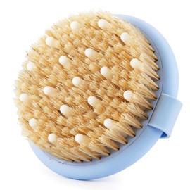 Dry Brushing Body Massage Brush - Natural Boar Bristle Exfoliating Scrubber with Massage Nodes for Lymphatic Drainage, Blood Circulation, Cellulite Improving Skin Health for Women Men Elderly(Blue)
