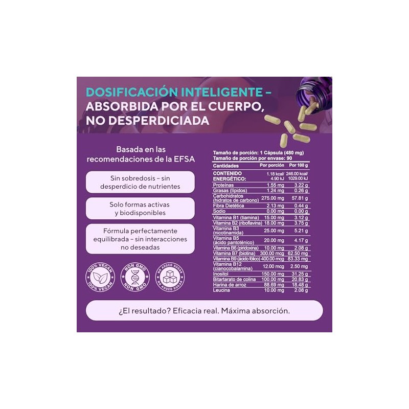Complejo Vegano Inositol Colina Vitaminas B12 Suplemento Energía Nervios Piel