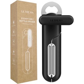 Ultrean Manual Can Opener Bottle Opener, Heavy Duty Stainless Steel Smooth Edge Manual Handheld Can Opener with Soft Touch Handle (Black)