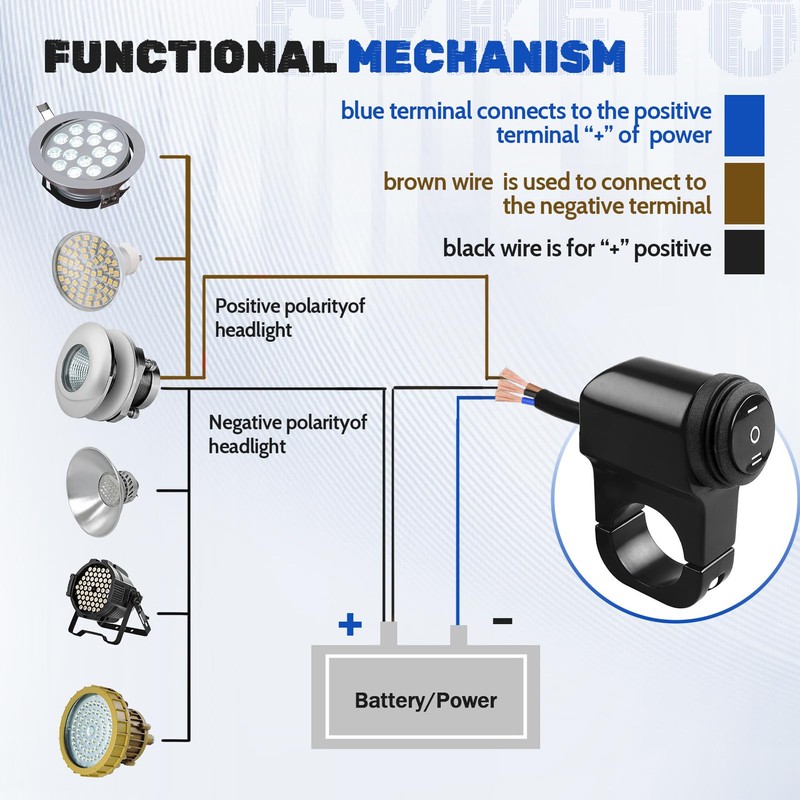 3-Speed Adjustment Motorcycle Headlight Switch 12v 7/8" 22-23mm Waterproof Motorcycle