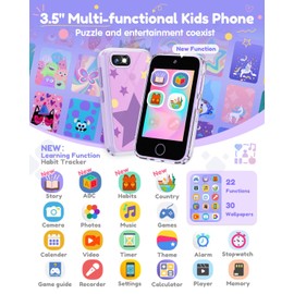 JOYJAM Phone for Kids Age 3-8, 3.5'' Touchscreen Kids Smart Phone for Girls Christmas Birthday Gifts, Learning Toy Phone with Dual Camera, ABC Learning, Habit Tracker for 3 4 5 6 7 8 Year Old