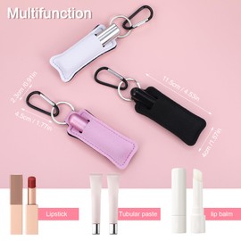 Nogeqi 3 Pcs Chapsticks Holder Keychain for Lipstick Lip Balm Keychain Holder with Clip Clip-on Sleeve Chap Stick Pouch Lip Balm Holsteror Lipstick Tracker Safeguard (Pink Blue Black)
