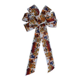 Fall Scarecrow, Pumpkins and Truck Wired Wreath Bow (12, Large)