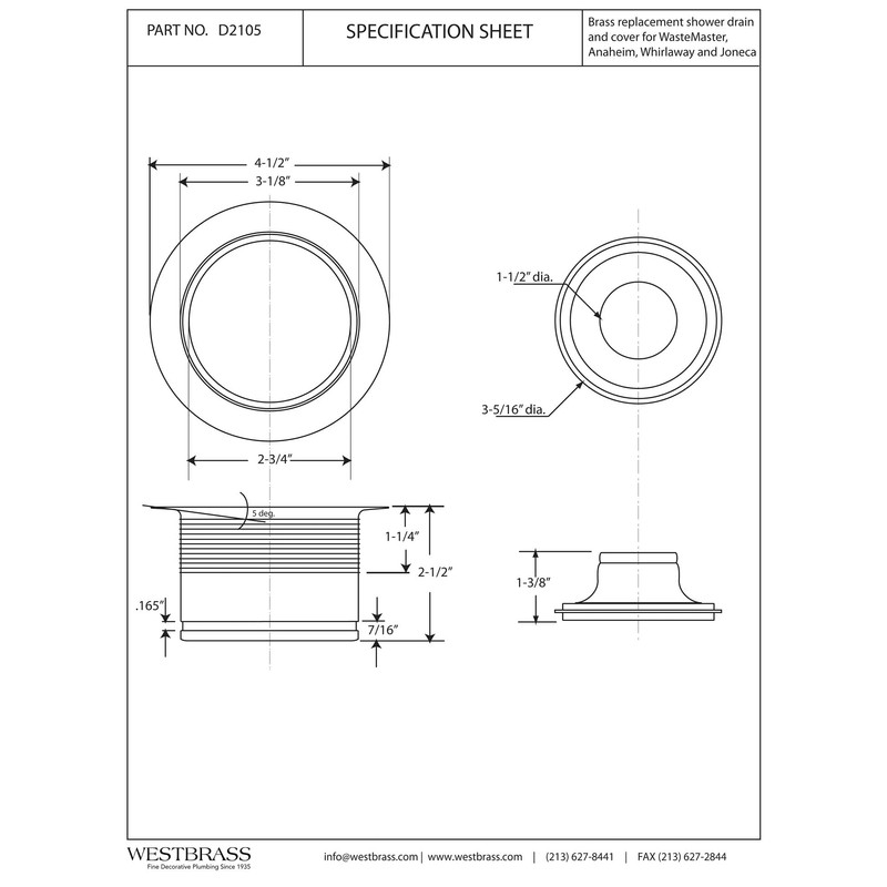 Westbrass D2105-12 3-1/2" EZ-Mount Brass Kitchen Sink Waste Disposal Drain