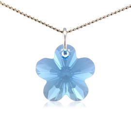 Lua Joia Sterling Silver Flower Necklace Extra Long With Crystal Pendant Chain - Aquamarine Jewellery for Women, Gift for Girls, Mum, Wife, Birthday & Anniversary - 24 inch