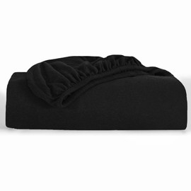 Oxford Homeware Black Double Fitted Sheet –100% Organic Cotton 30 Cm Deep Pocket Jersey Bed Sheets, Soft Breathable Easy Care Fitted Sheets – Shrinkage and Fade Resistance (137x190)