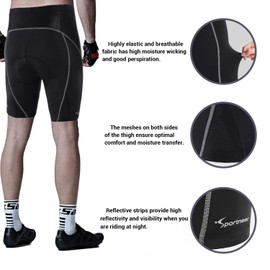 Sportneer Bike Shorts for Men- 4D Silicone Cushion Padding Lightweight Breathable and Moisture Absorbent for Cycling Black