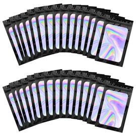 BQTQ 150 Stück Geruchssichere Beutel mit Reißverschluss Aluminiumfolie Wiederverschließbare Beutel Zip Beutel Folie Tasche Geruchssichere Beutel für Lebensmittel(Holographisches Schwarz, 6x10cm)