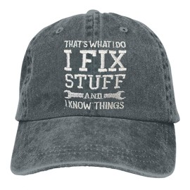 RNFENQS Funny Men's I Fix Stuff and I Know Things Baseball Cap Distressed Dad Hat Grey