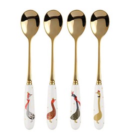 Portmeirion Home & Gifts SMGE1101-XG Tea Spoons S/4 Boxed Set, White/Gold