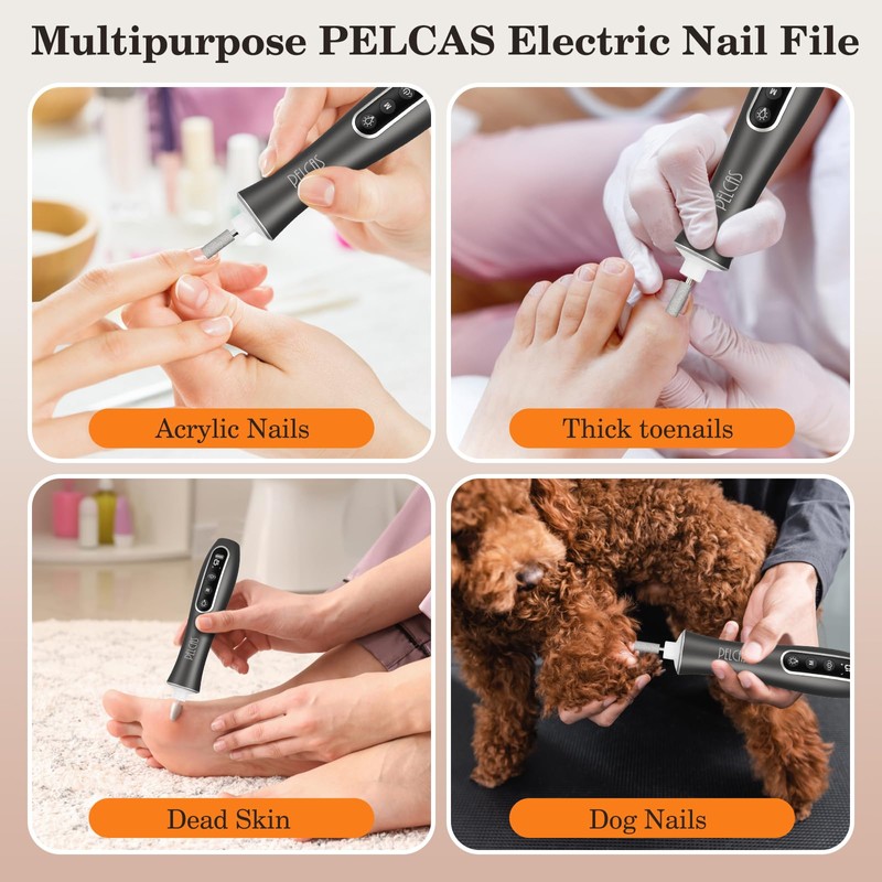 PELCAS Electric Nail Drills, Professional Cordless Nail File Kit with