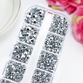 Towenm B7000 Glue with Mine Silver Rhinestones for Crafts Clothes Shoes Fabric, 4000PCS Flatback Rhinestone for Nails Face Tumblers, Glue Fix Gems Bejeweled Kit, Mixed 5 Sizes 2mm 3mm 4mm 5mm 6mm