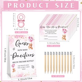 Roowest 512 Pcs Baby Shower Games Guess How Many Pacifiers Greenery Game Sign 100 Small Guessing Games 10 HB Pencils 750ml Milk Bottle 400 Acrylic Pacifiers Decoration Guest Gender Reveal(Pink,Bear)