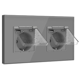 BSEED Schuko Socket with USB and Type C Port with Waterproof Cover, Double Socket Flush-Mounted with USB C, Socket Cover 16 Amp, Ideal for Wet Rooms, Outdoor and Indoor Use, 2 Compartments, Grey