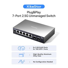 XikeStor 7 Port 2.5G Unmanaged Ethernet Switch with 2x10G SFP+ , 2.5 Gigabit Network Switch, 2.5Gb Ethernet Hub, Plug & Play, Metal Housing, Desktop/Wall-Mount