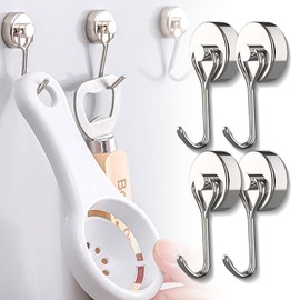 Set of 4 (Diameter 0.8 inch (20 mm) Magnetic Hooks, Super Strong Magnet, Vertical Load Capacity: 26.5 lbs (12 kg), Horizontal Load Capacity: 6.6 lbs (3 kg), Suitable for Office, Kitchen, Bedroom,