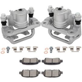SCITOO Rear Left & Right Brake Kit [4] Brake Pads [2] Brake Disc Calipers w/Bracket Compatible With 2003-2007 for Nissan for Maxima
