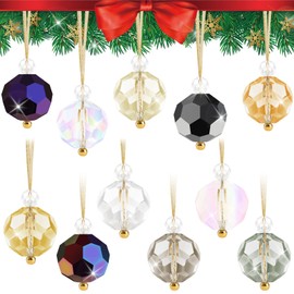 12PCS Christmas Tree Crystal Ball Ornaments, Kalolary 1.22” Mini Christmas Crystal Prism Ball Ornaments Xmas Hanging Suncatcher Window Decorations for Outdoor Indoor Wedding Party Home (Multicolor)
