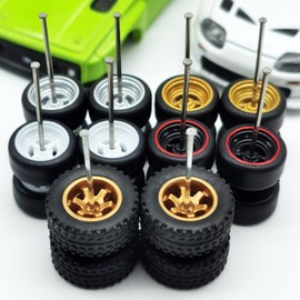 1/64 wheels and Tires Kit to Upgrade Mainline Diecast Model Cars, Premium Car Culture Real Riders Series, ABS and Rubber Material Detail-up Accessories 4 Standard 0.43In and 1 Off-Road 0.55In in A Box