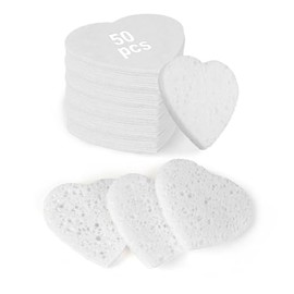 Esponjas Faciales Comprimidas Con Forma De Corazón (50 Unidades), Celulosa 100% Natural, Ideales Para Spa, Para Eliminar Piel Muerta, Suciedad Y Maquillaje (Blancas)