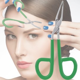 VISION TEK MED Professional Scissor Handle Tweezers Stainless Steel Shape Tool 'Eyebrow Nose Hair Clip Tweezer Remover for Lady Women (Green Pvc Handle)