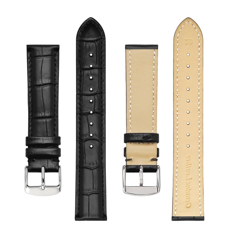 BISONSTRAP Watch Straps 20mm, Alligator Embossed Leather Watch Bands, Black