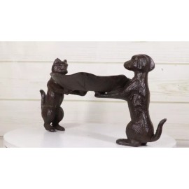 Ebros Gift Cast Iron Dog And Cat With Lilypad Jewelry Trinket Keys Holder Figurine 12" L
