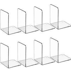 MaxGear Book Ends Clear Acrylic Bookends for Shelves, Non-Skid Bookend, Heavy Duty Book End, Book Holder Stopper for Books/Movies/CDs/Video Games (4 Pairs)