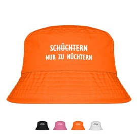 Nur zu nüchtern - Lustiger Fischerhut – Der perfekte Sonnenhut für Herren & Damen – Ideal als Malle-Outfit, Party-Accessoire & Festival-Eimerhut für den Strand | Farbe Orange