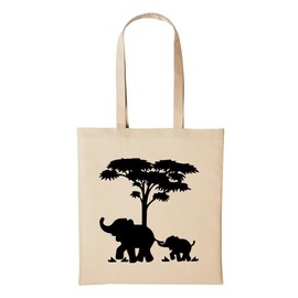 huuraa Jute Bag Elephant Family Mother Child Gift Idea for Men and Women Cotton Bag for Friends and Family, beige