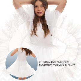 Valair Girls Hoopless Petticoat Dress Knee-Length Kids White Full Slip with Tutu Skirt, Cotton Top, and Nylon Bottom, 6
