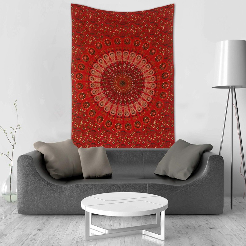 raajsee Indian Cotton Red Tapestry Mandala Wall Hangings, Boho Throw