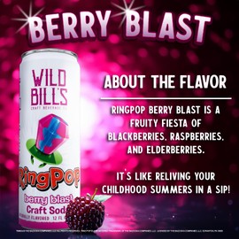 Wild Bill's Berry Blast Ring Pop Craft Soda Pop Soft Drinks – Pure Cane Sugar, No HFCS, Caffeine Free, Vegan, Gluten Free, Low Sodium, Lightly Carbonated - 12 Oz Cans 12 Pack