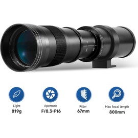 Telephoto Lens EF Lens JINTU420-800mm f/8.3 Manual Zoom Lens for Canon EOS T7i T6 T6i T6s T7 T8i T3i, T4i, T5, T5i, SL2, SL1 4000D 2000D 80D 90D 5D III 6D 7D II 60D 70D SLR Camera Lens