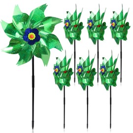 Bagentry 7 Pack Bird Scare Devices Outdoor Pinwheels with Stakes, Laser Green Reflective Windmills for Garden, Sparkly Bird Scare Wind Mills Spinners Sculptures for Backyard Patio (Laser Green)