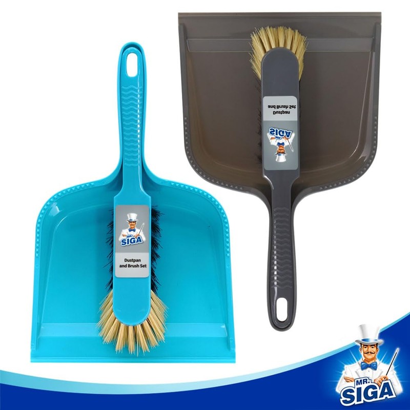 MR.SIGA Dustpan and Brush Set, Pack of 2 Set, Blue