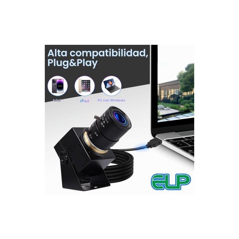 ELP Cámara USB 4K con micrófono Zoom manual Cámara web