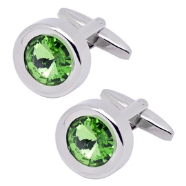 Jonwo Round Green Crystal Men's Cufflinks In Gift Case Classic Round Silver Crystals Cufflinks for Men Jewelry for Wedding Party Business Birthday Anniversary Dress
