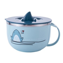 DECHOUS Stainless Steel Ramen Bowl, 34oz Instant Ramen Noodle Bowl Cute Shark Ramen Bowl with Lid, Noodles Soup Bowl Food Container