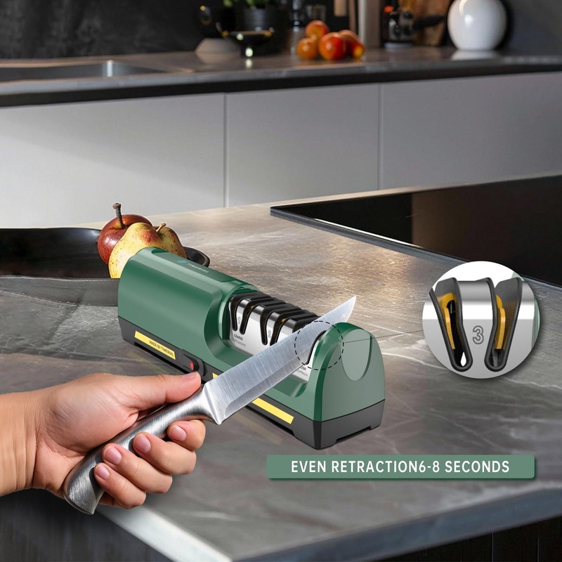 Electric Knife Sharpener for Kitchen, 3-Stage Diamond Abrasive Discs with