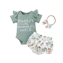 Catpapa Newborn Baby Girl Romper Jumpsuit Bodysuit +Pants Shorts+Headband Outfit Set