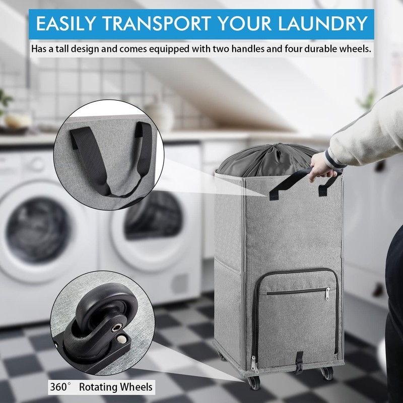 Laundry Hamper with Wheels, Bukere Large Rolling Laundry Basket with