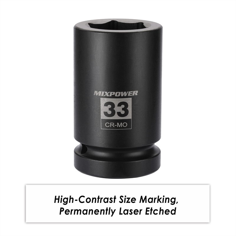 MIXPOWER 2 Pieces 1 Inch Drive Deep Impact Socket, CR-MO,