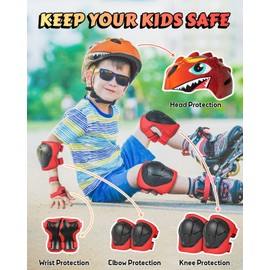 VICTGOAL - Casco de bicicleta para niños pequeños, ligero, 3D, para niños y niñas, de 3 a 8 años, para patinete multideportes, ciclismo, patinaje (conjunto rojo)