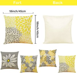 Yizemay Set of 4 Decorative Cushion Covers, Summer Flower Soft Polyester Square Throw Pillow Covers for Outdoor Patio Garden Bench Living Room Decor (Grey)