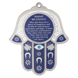 Hamsa Wall Decor Red/Blue Evil Eye Charm Protection Amulet Home/Business Good Luck Charms in English/Hebrew Blessings, English Blessing, Metal, metal